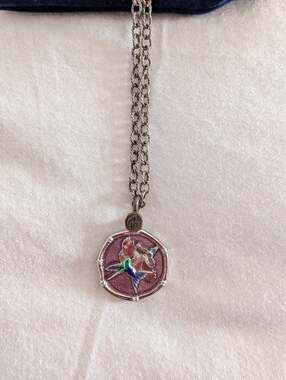 Guy Harvey Hummingbird Hibiscus Pink Enamel Sterling Silver Pendant Necklace